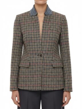 J.Crew Regent Houndstooth Blazer Crystal Collar Size 2 Preppy Tailored